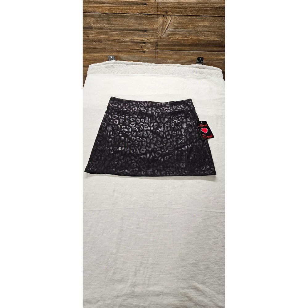 Heart N Crush Womens Black Silver Metallic Leopard Print Mini Skirt‎ Size Large